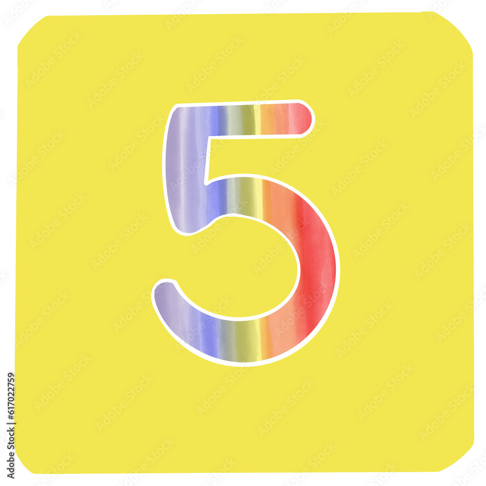 Arabic numerals 0 to 9 in rainbow colors on a yellow background in a square frame. Arabic numerals 0 to 9 in rainbow colors on a yellow background in a square frame.