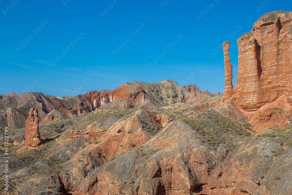 Fototapeta premium Binggou Danxia landform at Zhangye Danxia national geo park in Gansu