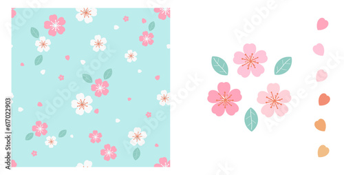 Seamless pattern with cherry blossom Sakura flower on green background vector. Sakura icon sign vector illustration.
