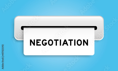 White coupon banner with word negotiation from machine on blue color background