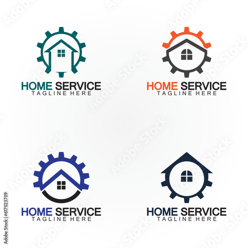 Home service logo, design concept gear and home, suitable for renovation, rebuild companies, and companies that provide home maintenance