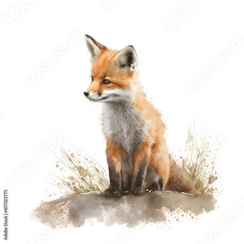 childbook illustration of a little fox white background 