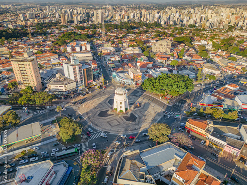 ampinas, Sao Paulo, Brazil. June 23, 2023. Aerial image of the Torre do Castelo monument. Iconic water castle with observatory and 360-degree views, plus a small historical museum. © Paulo