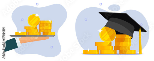 Scholarship education study cost money icon vector 3d concept graphic, loan credit giving person man hand on university degree achievement, pay learning price, college investment budget clipart image