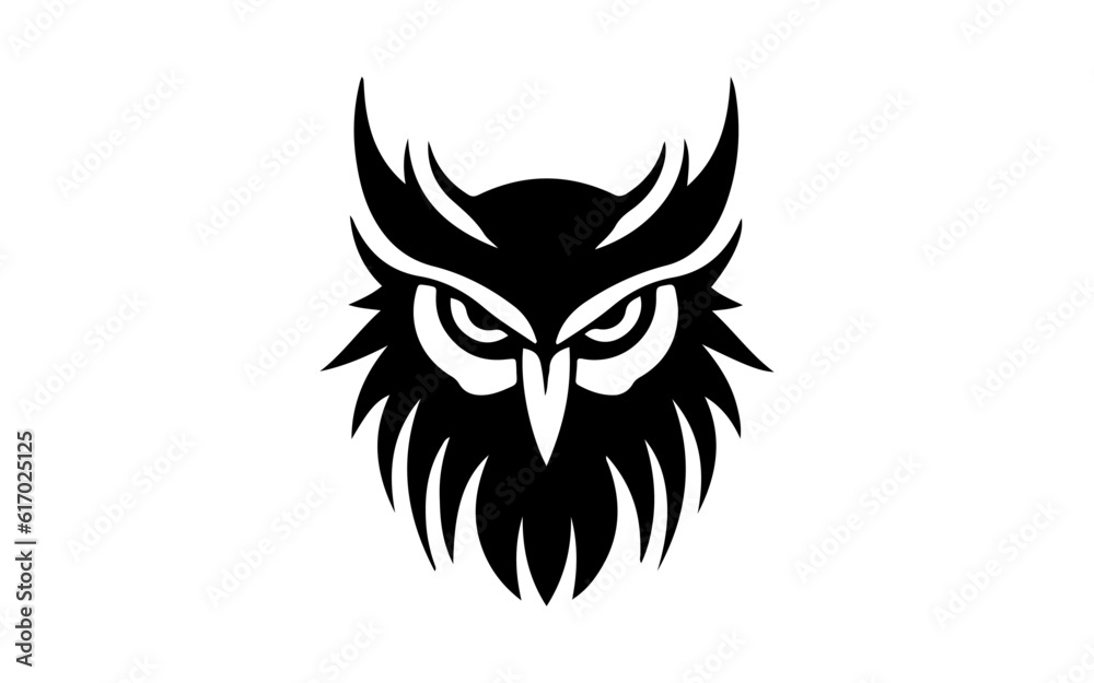 Head of owl shape isolated illustration with black and white style for template.