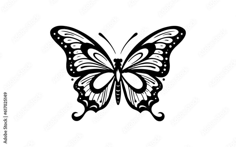 Butterfly shape isolated illustration with black and white style for template. Butterfly shape isolated illustration with black and white style for template.