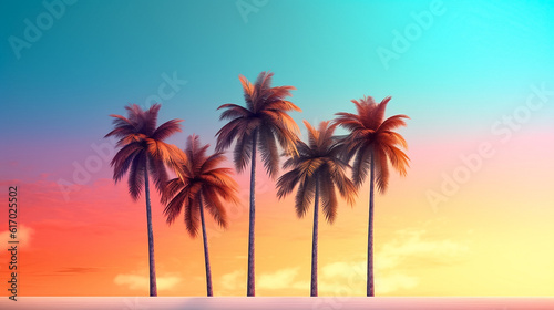 Abstract summer banner background with palm tree overlay with blank empty space on side, © abdlkerim