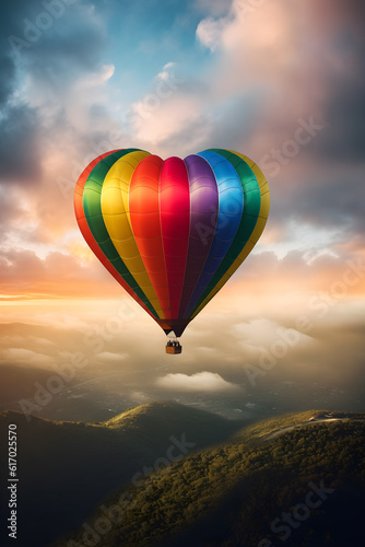 heart shaped hot air balloon with rainbow colors ,generative ai