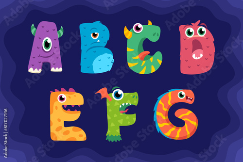 Cartoon funny monster alphabet premium