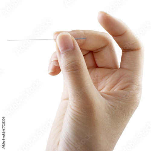 Hand of doctor performing acupuncture therapy with isolated on transparent background, Traditional Chinese Medicine