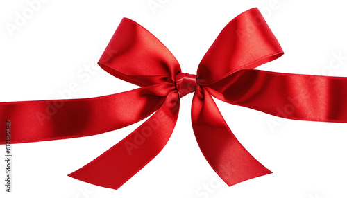 Red ribbon with bow isolated on white and transparent background, png