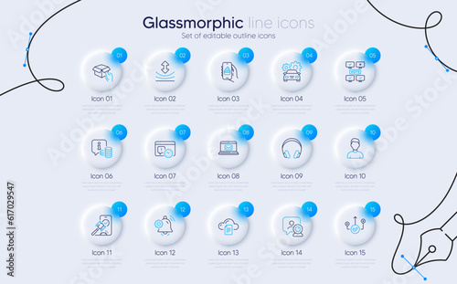 Set of Correct way, Online voting and Project deadline line icons for web app. Food app, Headshot, Hold box icons. Auction, E-mail, Car service signs. File storage, Notification bell, Info. Vector