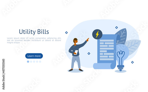 utility bills illustration set. characters paying electricity invoice bills. personal finance debt concept. vector illustration.