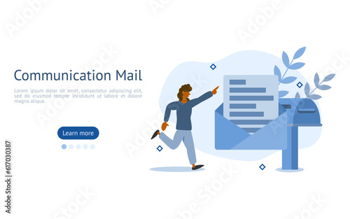 Mailing illustration set. characters receive paper letters in communication. format mailing concept. vector illustration.
