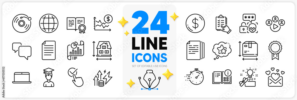 Icons set of Reward, Creative idea and Dollar money line icons pack for app with Instruction info, Energy inflation, Dollar rate thin outline icon. Globe, Timer, Checklist pictogram. Vector Icons set of Reward, Creative idea and Dollar money line icons pack for app with Instruction info, Energy inflation, Dollar rate thin outline icon. Globe, Timer, Checklist pictogram. Vector