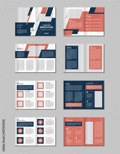 Company profile, multipage brochure template, include cover page, vertical a4 format presentation, landing page, annual report, leaflet, magazine, catalog, trendy minimalist colorful geometric design