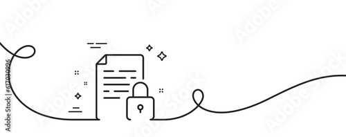 Lock line icon. Continuous one line with curl. Protected document sign. Padlock file symbol. Lock single outline ribbon. Loop curve pattern. Vector