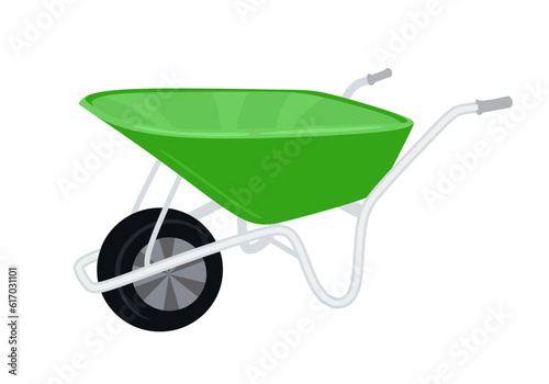 Garden wheelbarrow isolated on white background. Wheelbarrow cart in flat style. Gardening concept. Vector illustration