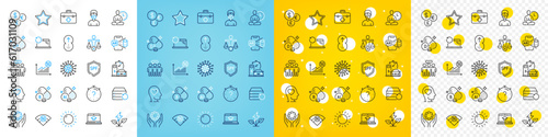 Vector icons set of Coronavirus, First aid and Star line icons pack for web with Swipe up, 5g wifi, Eco power outline icon. Aluminium mineral, Charging station, 5g statistics pictogram. Vector