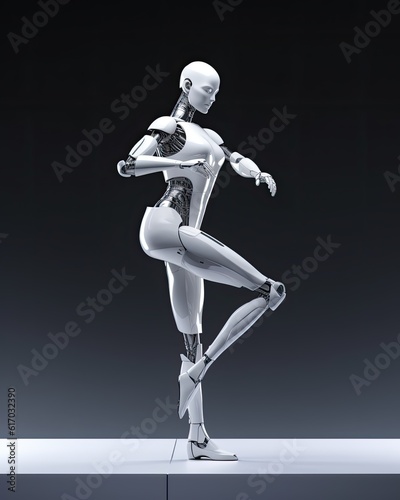 Female Humanoid Ballet Dancer in Pose Feminine Android Busting Some Moves Female Robot Raving Feminine Cyborg Stance