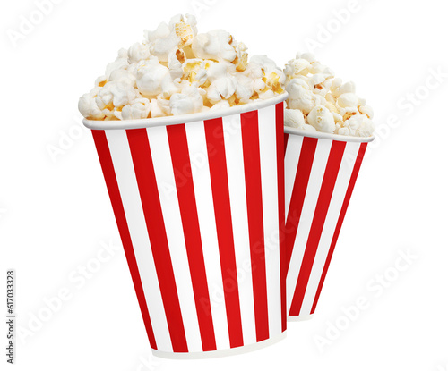 Red striped carton cups with delicious popcorn, cut out