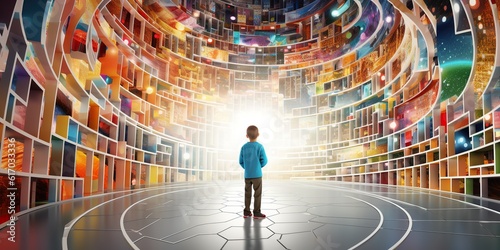Abstract visualization of childs curiosity and learning with colorful patterns , concept of Exploration, created with Generative AI technology