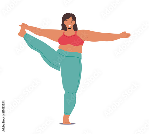 Flexible Plus-size Woman Character Gracefully Practicing Yoga, Embracing Body Positivity, And Finding Inner Peace