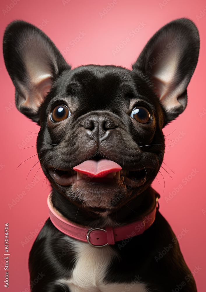 French Bulldog on a Pink Background-Generative AI