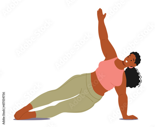 Confident Plus-size Woman Gracefully Practicing Yoga Stand on One Hand. Overweight Black Female Character