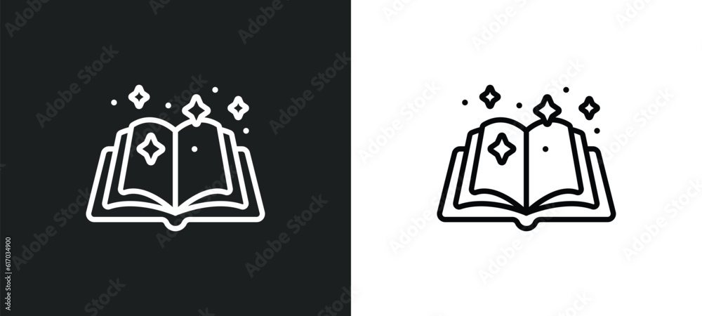 magic book line icon in white and black colors. magic book flat vector icon from magic book collection for web, mobile apps and ui.