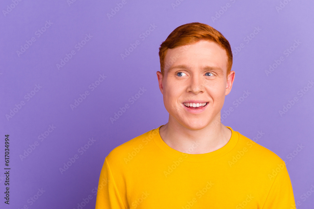 Close up portrait of young handsome man cheerfuly smiling and looking away in isolated studio background Close up portrait of young handsome man cheerfuly smiling and looking away in isolated studio background