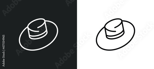 fedora hat line icon in white and black colors. fedora hat flat vector icon from fedora hat collection for web, mobile apps and ui.