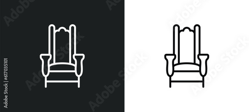 throne line icon in white and black colors. throne flat vector icon from throne collection for web, mobile apps and ui.