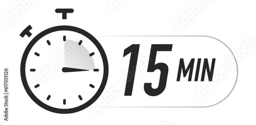 Timer icon 15 minutes vector black color. Stopwatch isolated on white background. illustration 10 eps