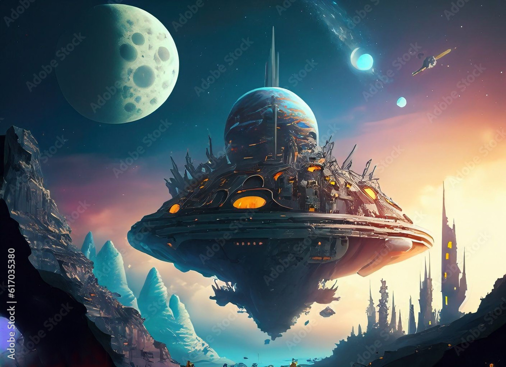 Spaceship and planet, Generative AI