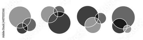 Venn diagram chart vector template grey color style for presentation, start up project, business strategy, theory basic operation, infographic, logic analysis. 10 eps