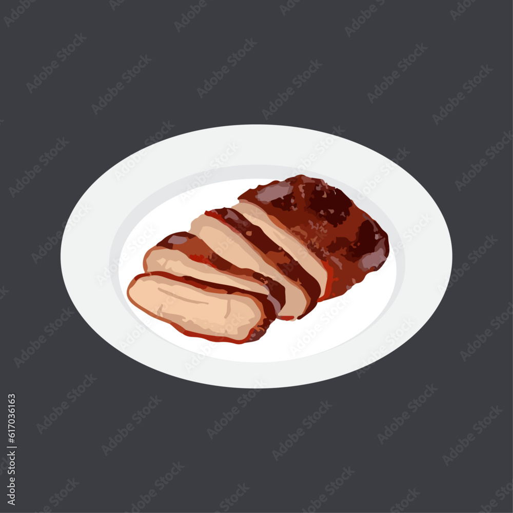Cantonese roasted duck meat with duck roasted sauce with BBQ, Hand drawn watercolor vector illustration Cantonese roasted duck meat with duck roasted sauce with BBQ, Hand drawn watercolor vector illustration