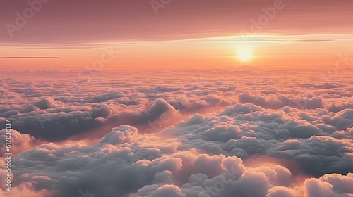 Layer of mountains and mist at sunset time, A view from above the clouds