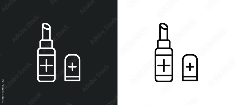 lip balm line icon in white and black colors. lip balm flat vector icon from lip balm collection for web, mobile apps and ui. lip balm line icon in white and black colors. lip balm flat vector icon from lip balm collection for web, mobile apps and ui.
