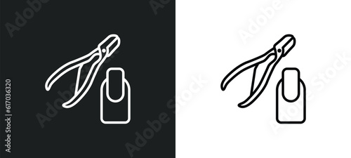 nail scissors line icon in white and black colors. nail scissors flat vector icon from nail scissors collection for web, mobile apps and ui.