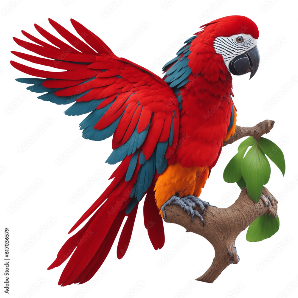Fototapeta premium Red and blue macaw on transparent background (PNG)