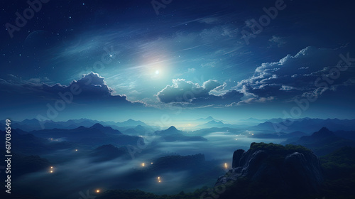 Night time dreamy cloud landscape background