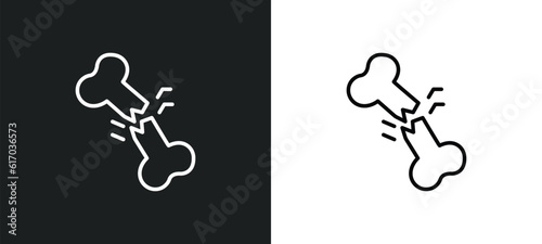 broken bone line icon in white and black colors. broken bone flat vector icon from broken bone collection for web, mobile apps and ui.