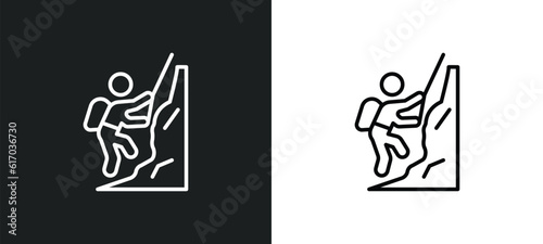mountain climb line icon in white and black colors. mountain climb flat vector icon from mountain climb collection for web, mobile apps and ui.