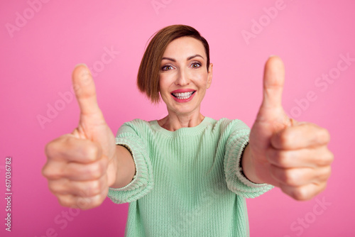 Photo of pretty cheerful lady arm direct empty space beauty procedure isolated on pink background © Tetiana