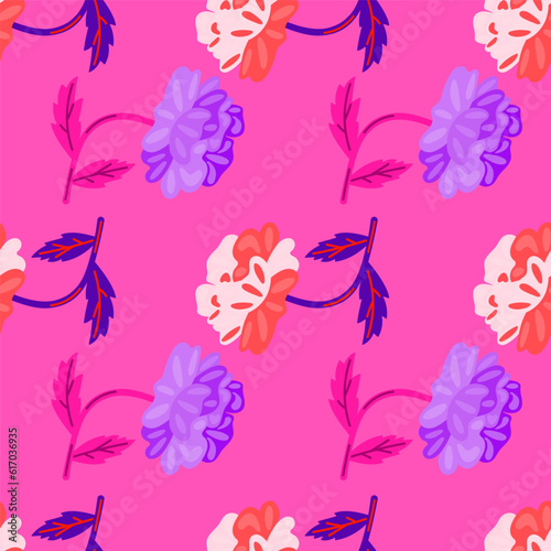 Cute retro flower seamless pattern. Hand drawn floral endless background.