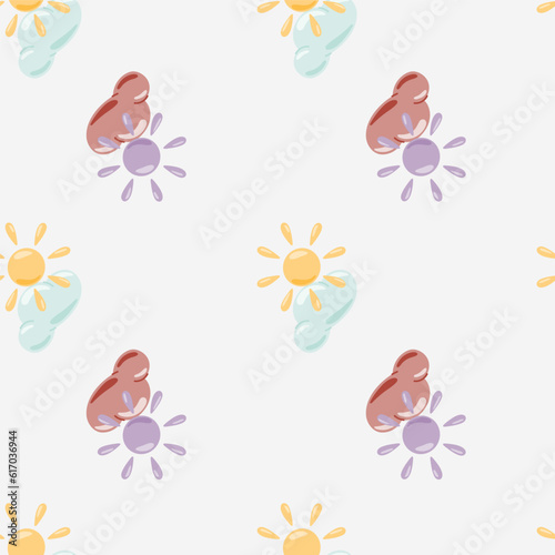 Sun seamless pattern in doodle style.