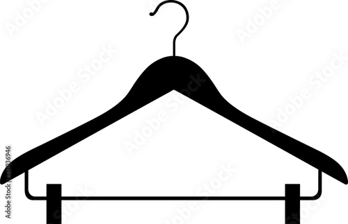 Wooden coat hanger with clothespins outline icon. silhouette coat hanger for trousers.
