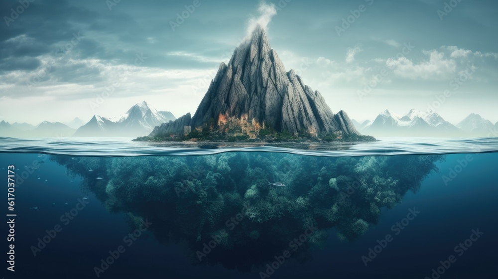 A mountain view of an island from mid water