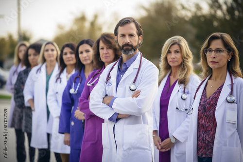 Portrait of a medical team standing outside the hospital